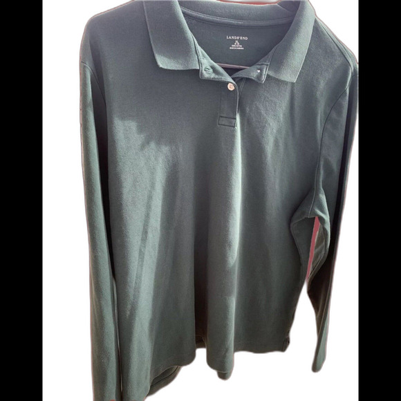 Lands’End Women’s Size XL (18-20 )Long Sleeve Collared Cotton Top Green - Picture 2 of 2